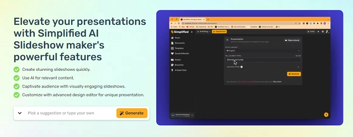 Simplified Instant AI Slideshow Generator with Vast Visual Library